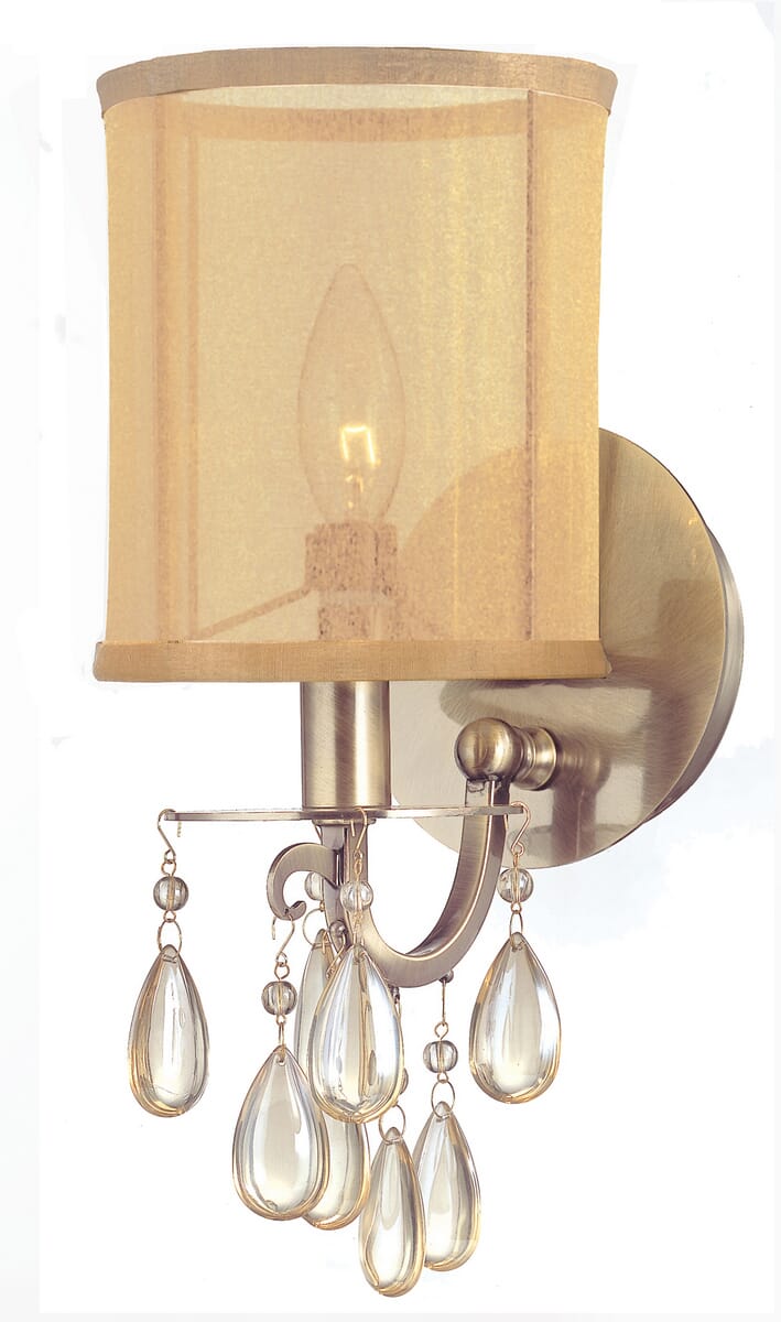 Hampton 13" Wall Sconce in Antique Brass with Etruscan Teardrop Almond Crysta