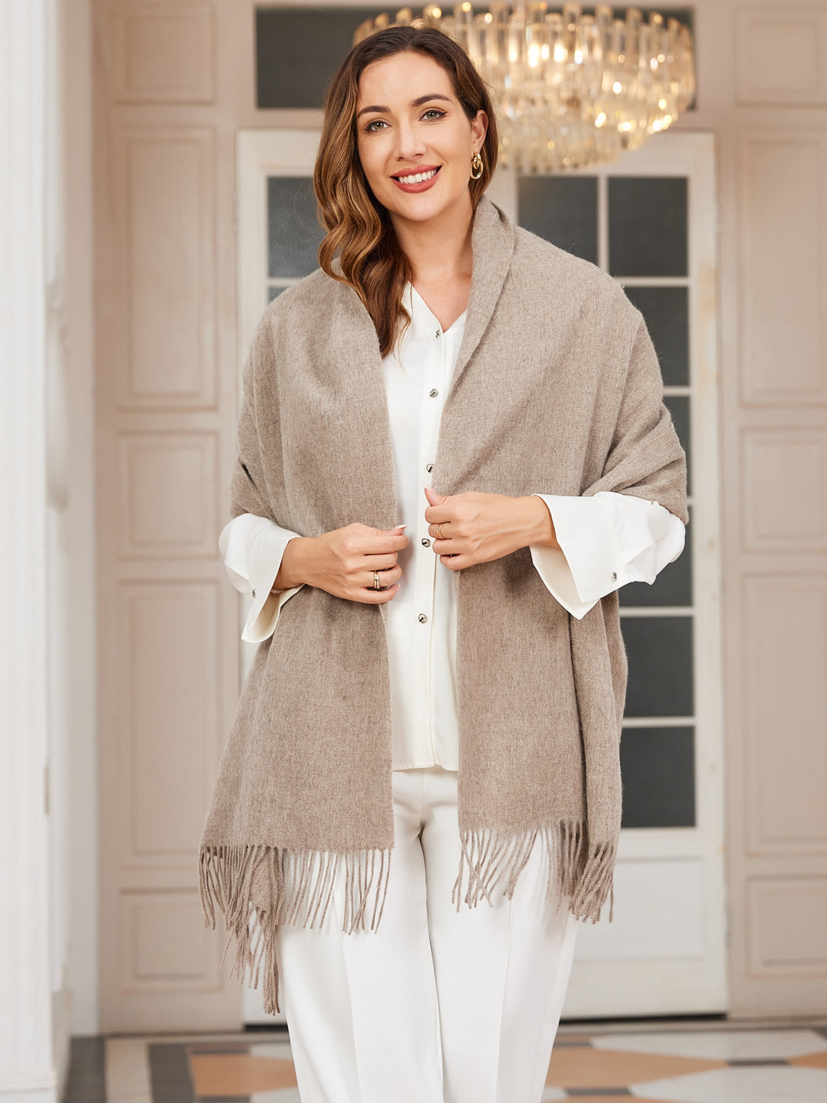 Clearance-Pure Wool Scarf Shawl w/ Fringed Decoration 200x70cm/79