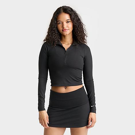 Women's Sportswear Chill Knit Quarter-Zip Long-Sleeve Ribbed Top in Black/Sail