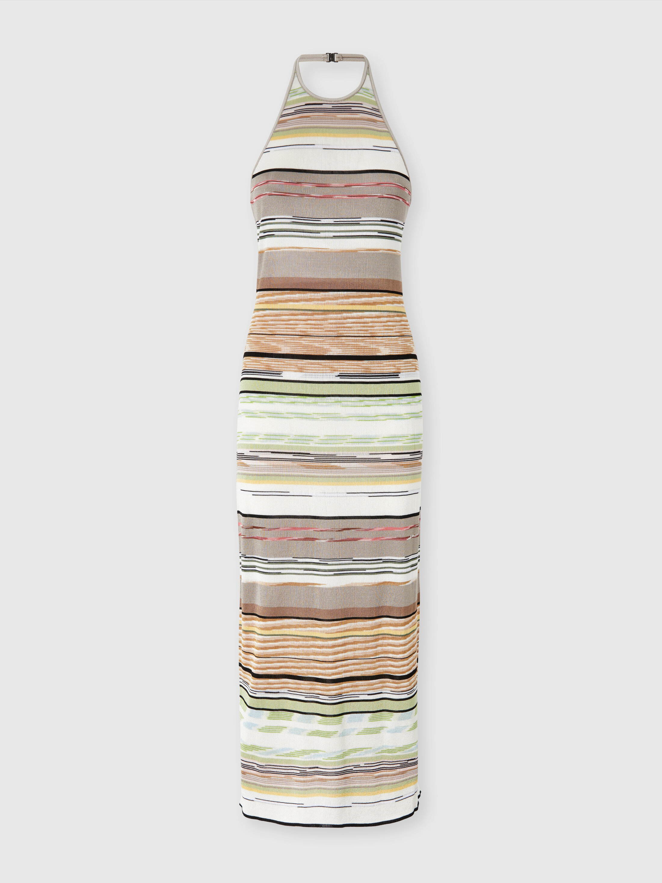 Missoni - Flame-Striped Viscose Gown with Halter Neck, Women, Green& Brown