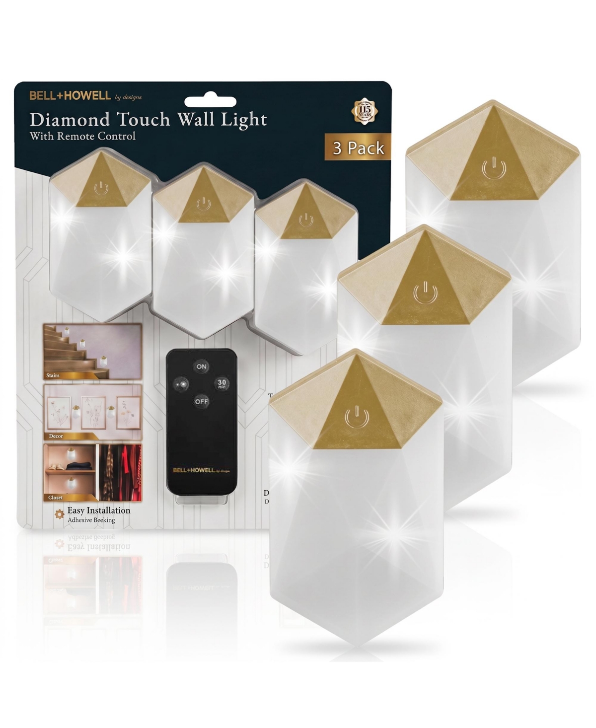 3-Pack Wireless Touch Led Wall Light Sconces with Remote - Gold