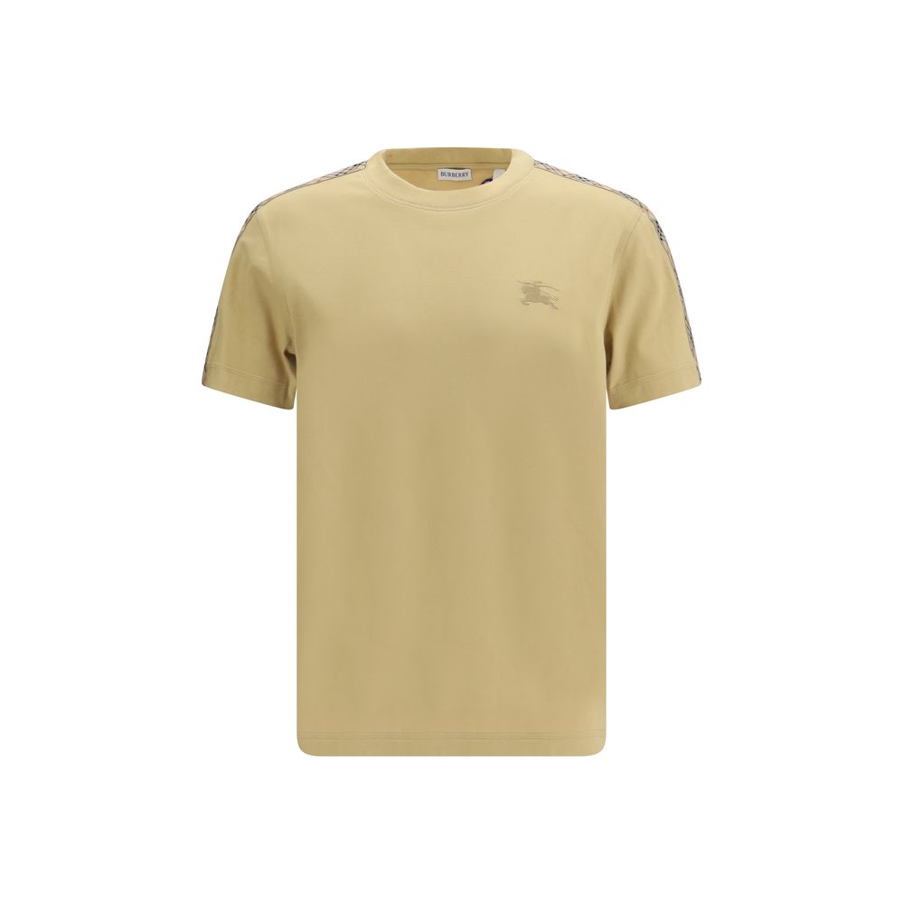 Check-Trim Cotton T-Shirt — Beige