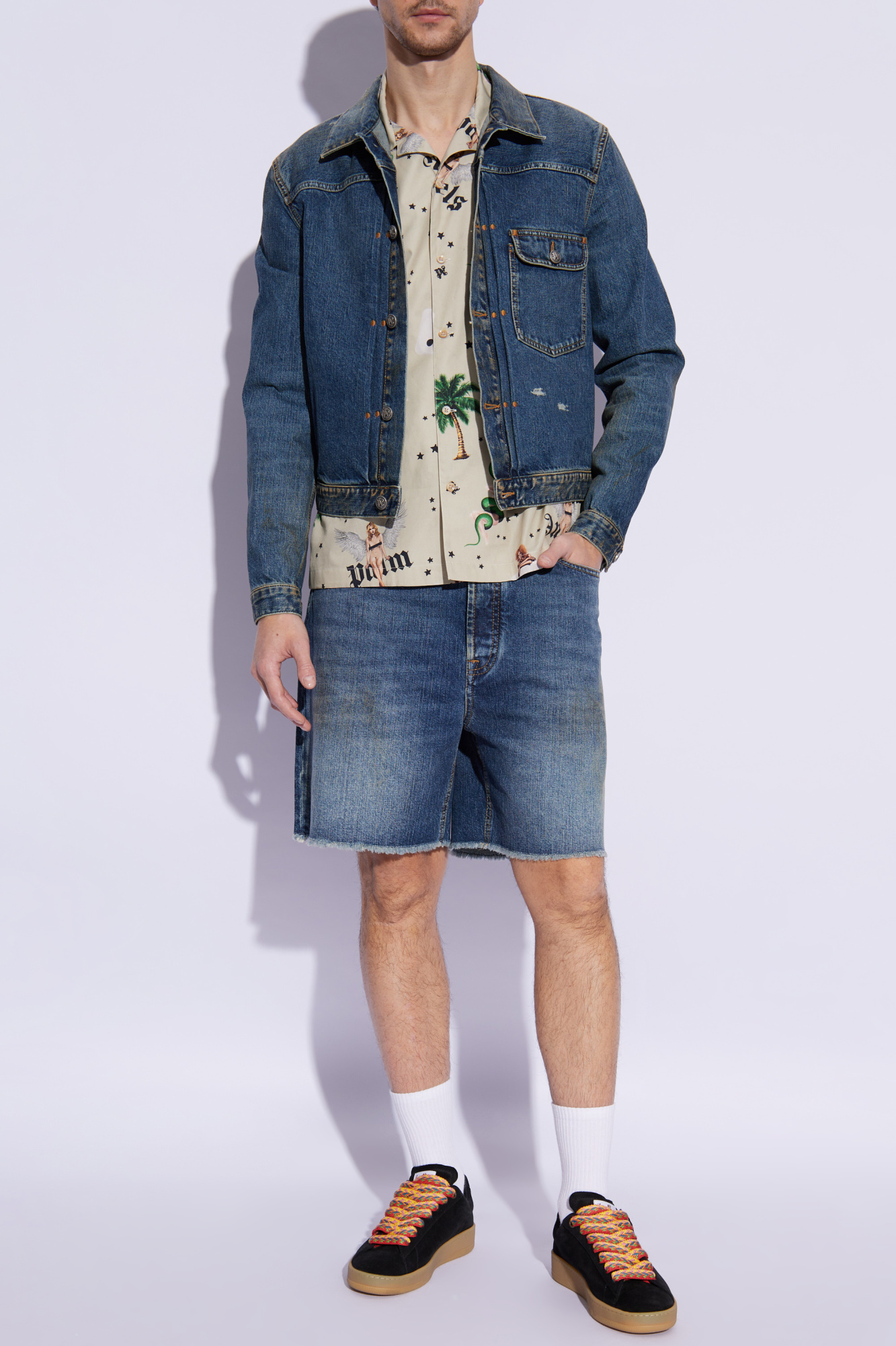 Denim Shorts With Vintage Effect, Men's, Blue