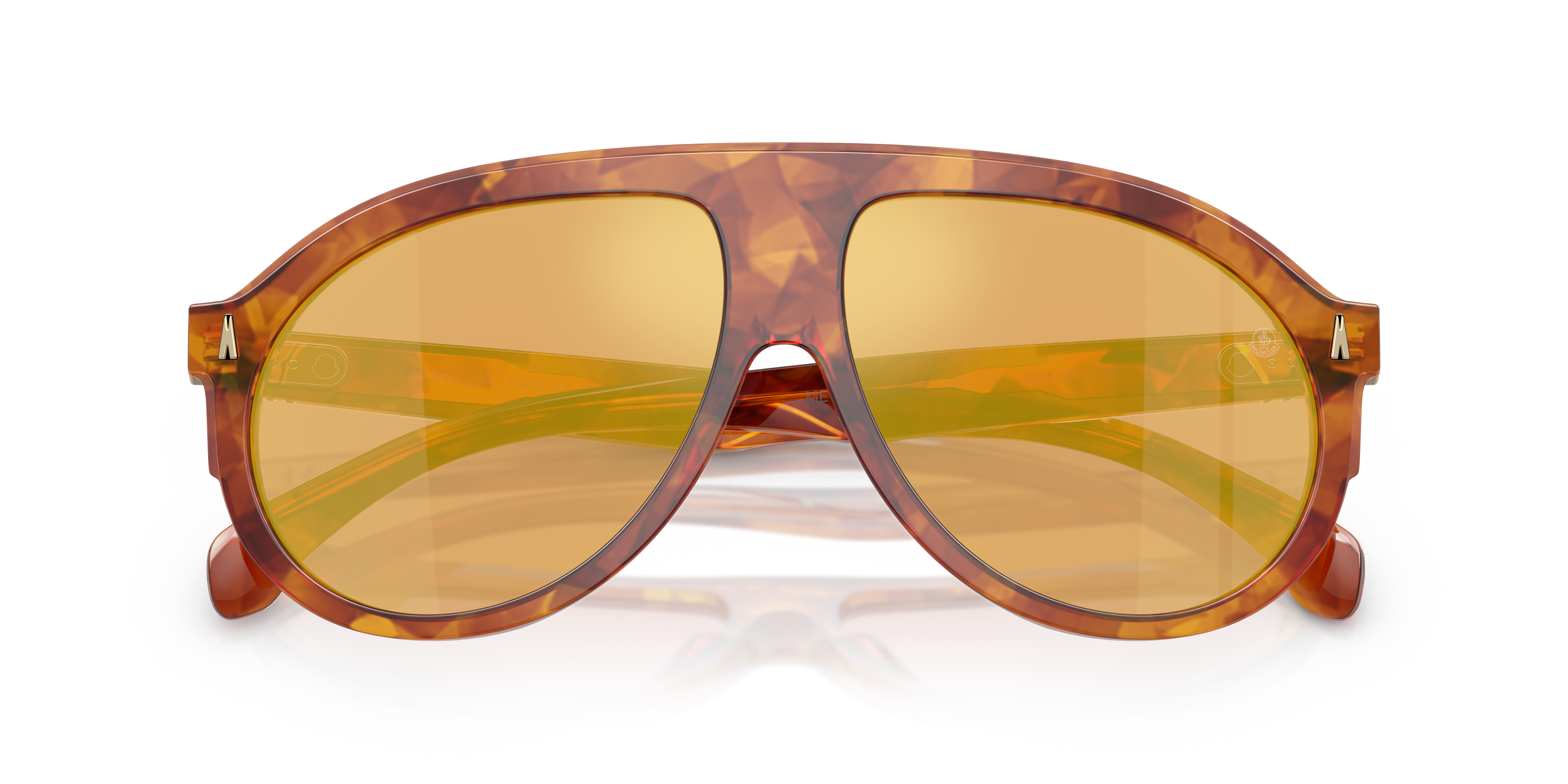 Moncler Unisex Moncler ME6001 FHAITE 30047J Sunglasses Acetate Turtle Orange Pilot Mirror