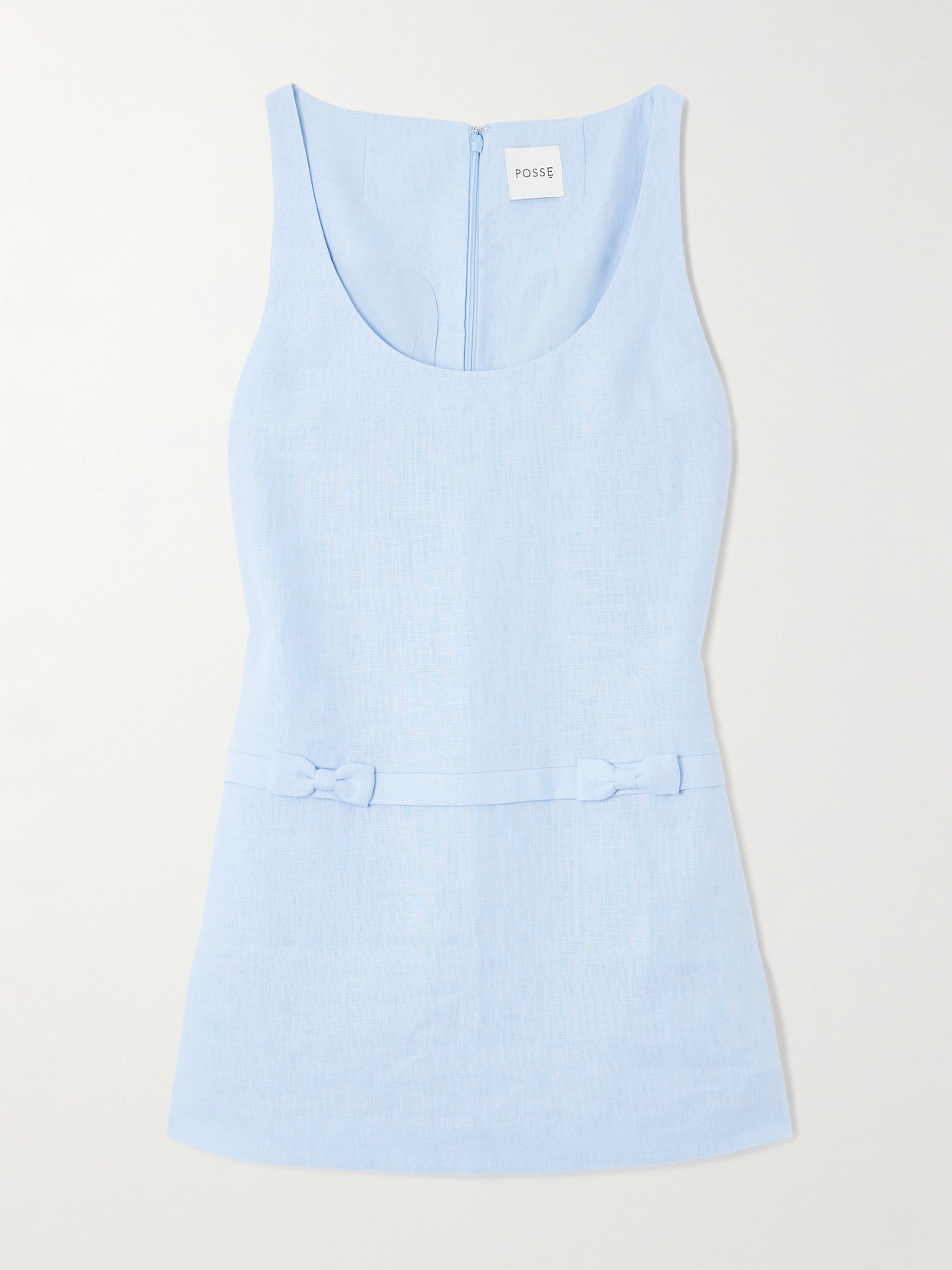Harper Bow-detailed Linen Mini Dress - Blue