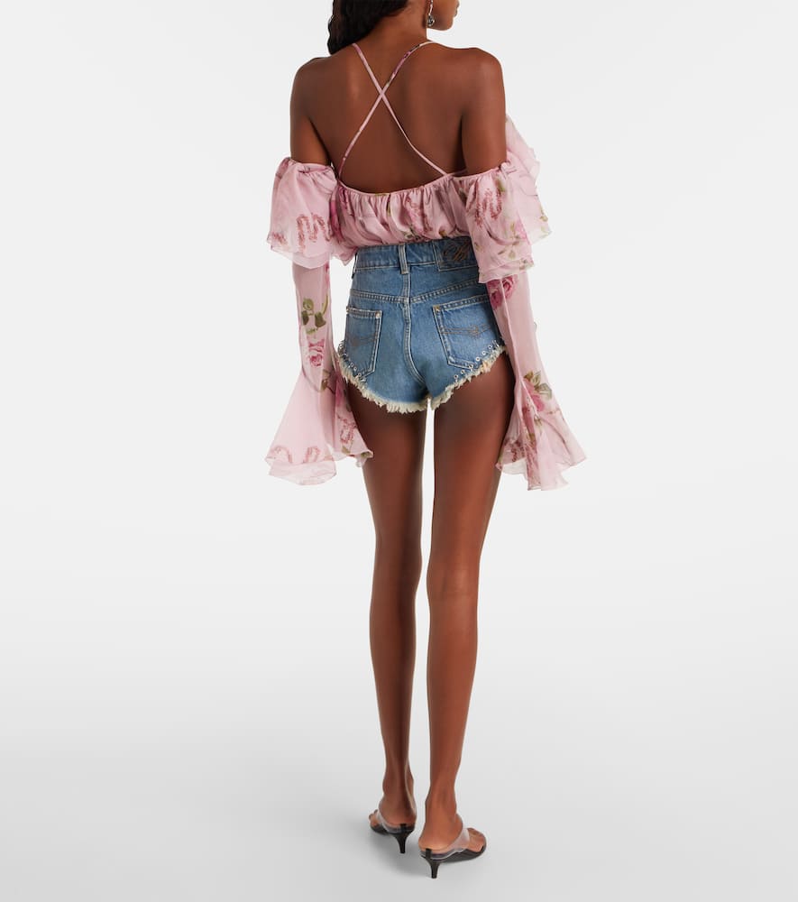Embellished denim shorts