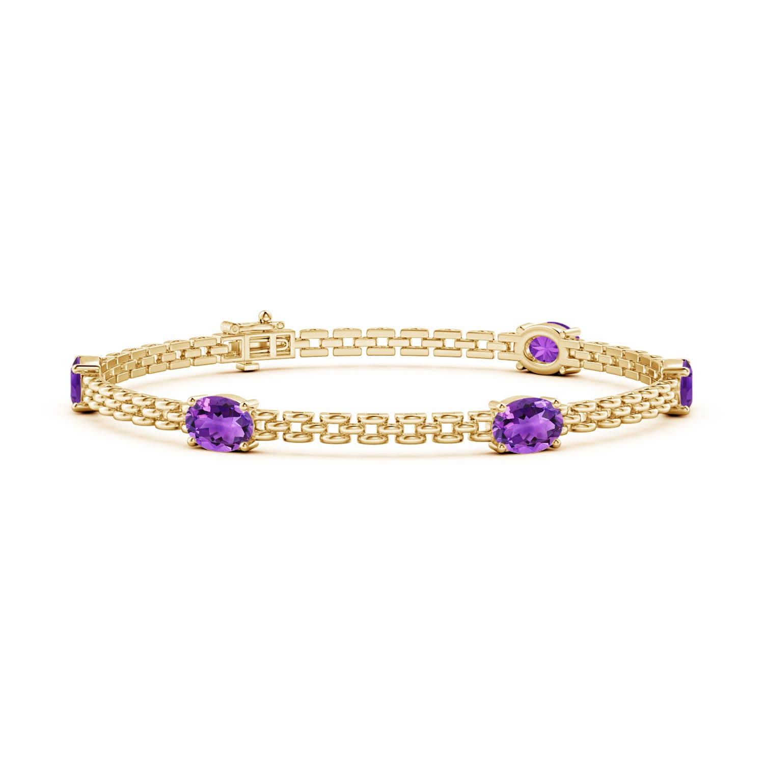 Angara 3.5 Carats Five Stone Oval Amethyst Station Link Bracelet in 14K Yellow Gold