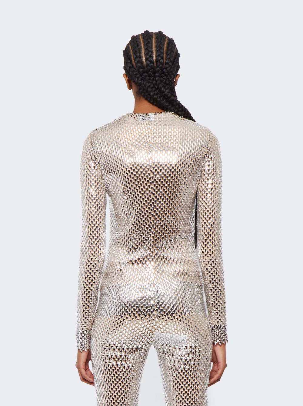 Metallic paillette-embellished mesh top - Silver