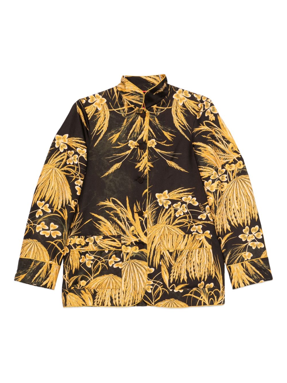 Floral-Printed Silk Shirt — Black