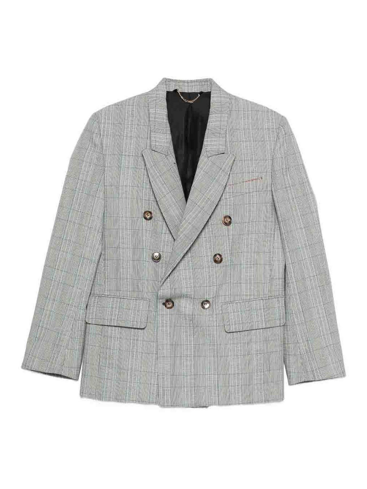 Check Wool Double-Breasted Tailored Jacket