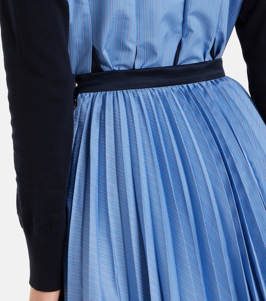 Striped cotton-blend poplin midi skirt