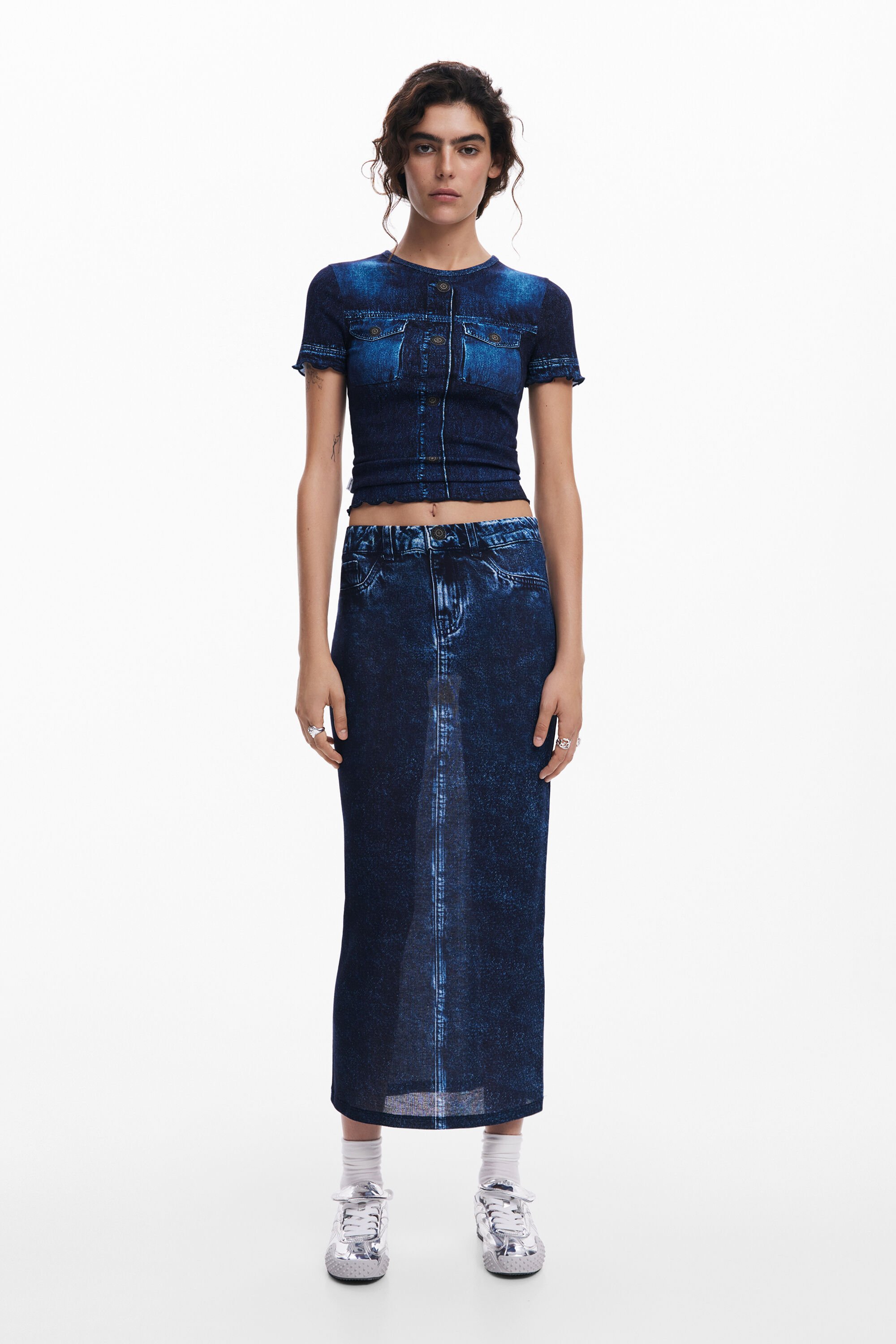 Denim-effect skirt
