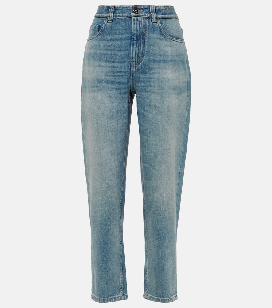 Mid-rise faded tapered jeans