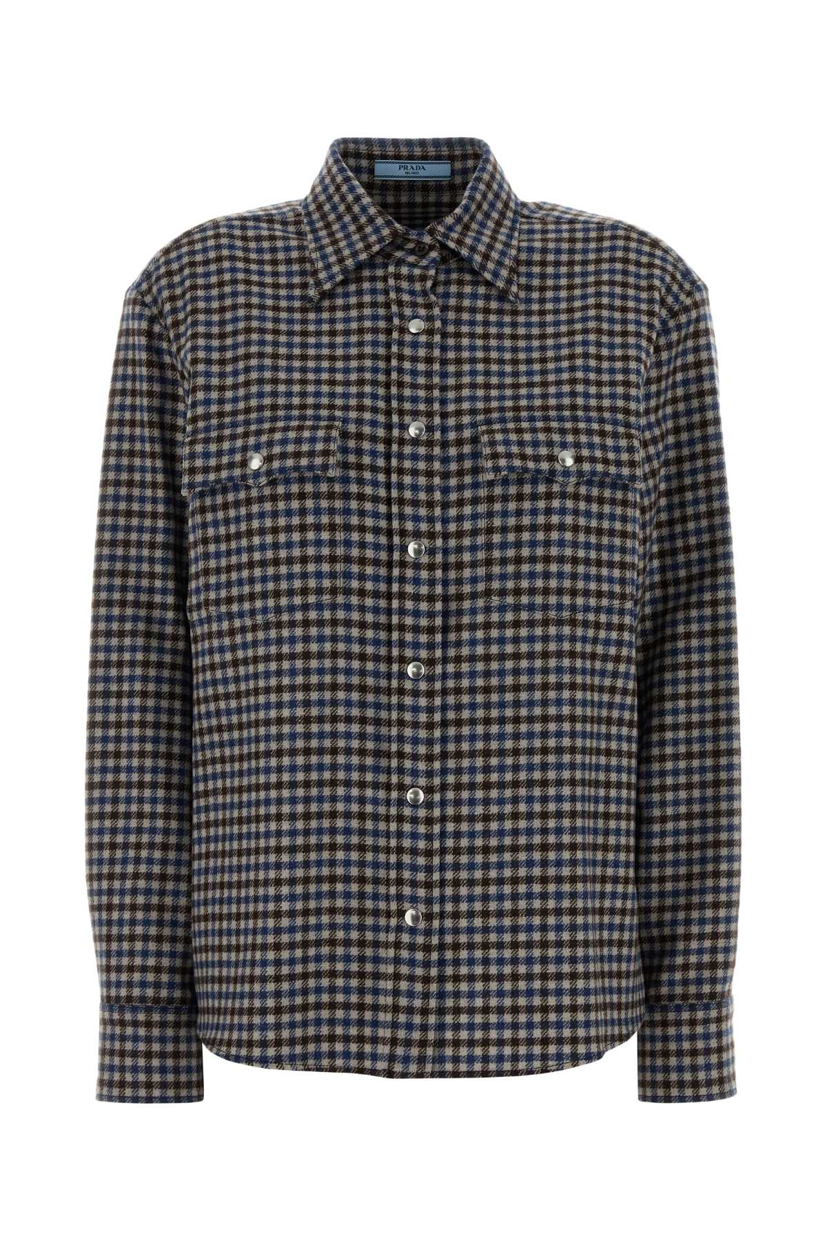 Virgin Wool Checked Shirt — Navy