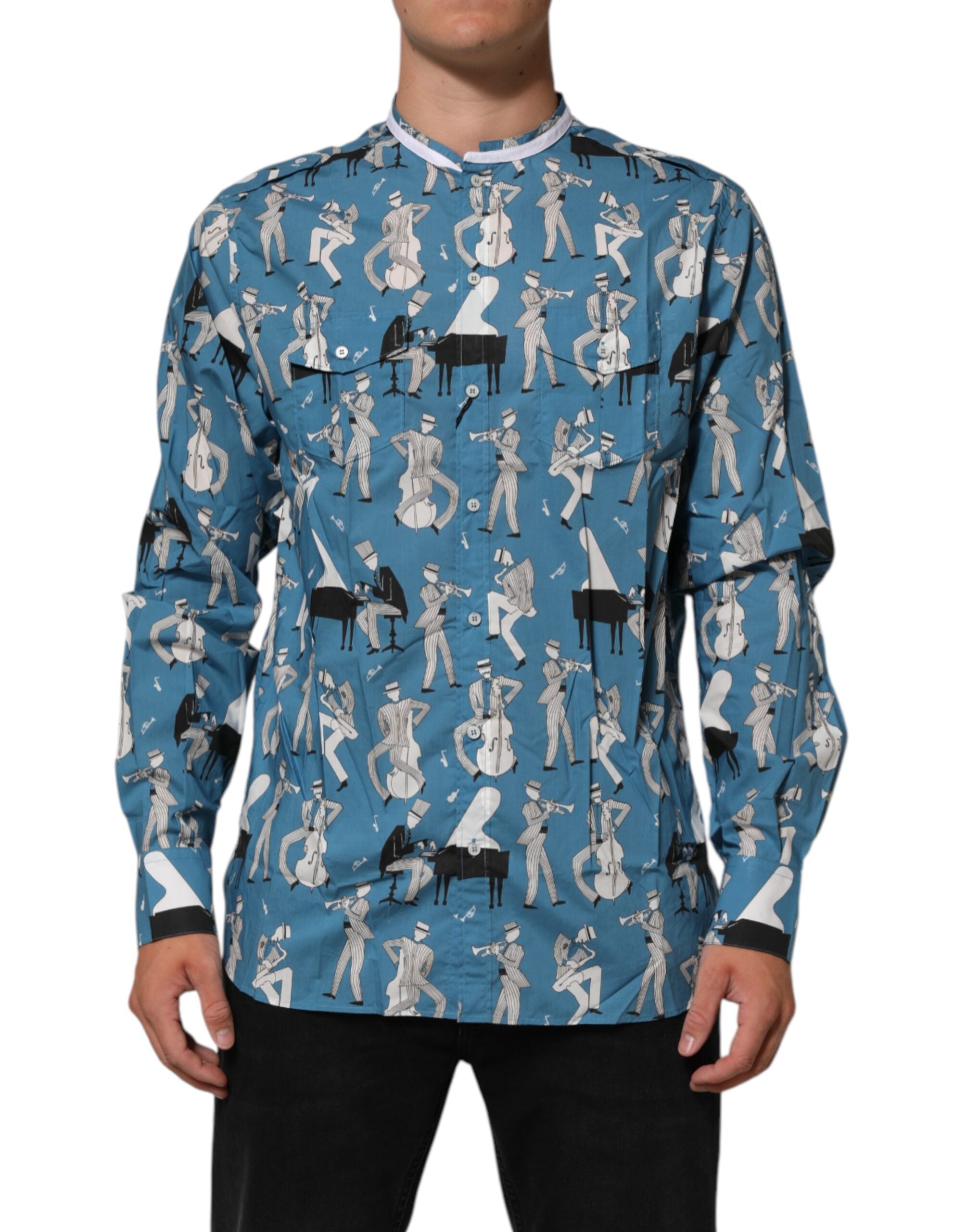 Jazz-Printed Cotton Shirt — Blue