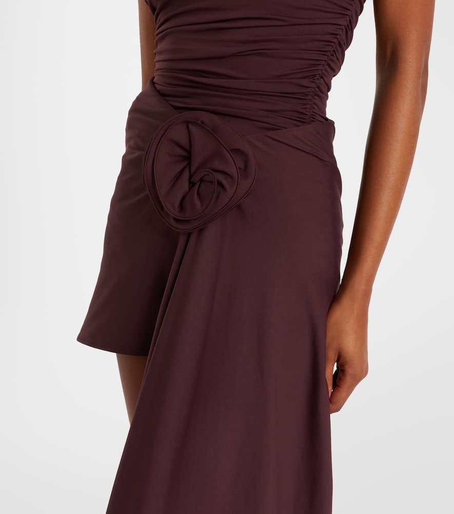 Floral-appliqué draped miniskirt