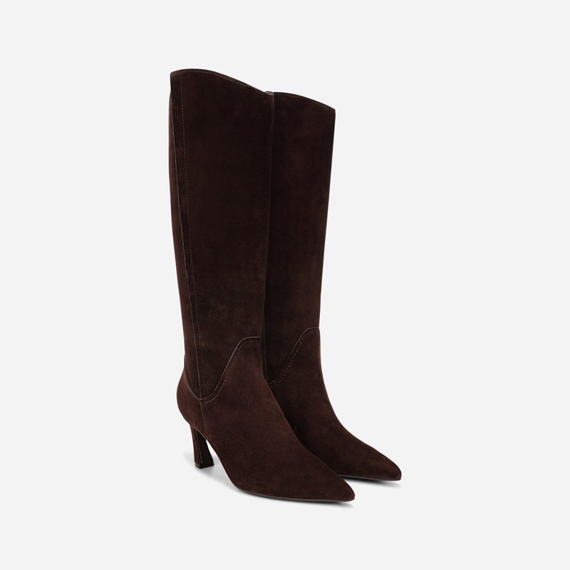 Emily Knee High Boots, Chocolate Bar Brown Suede Leather