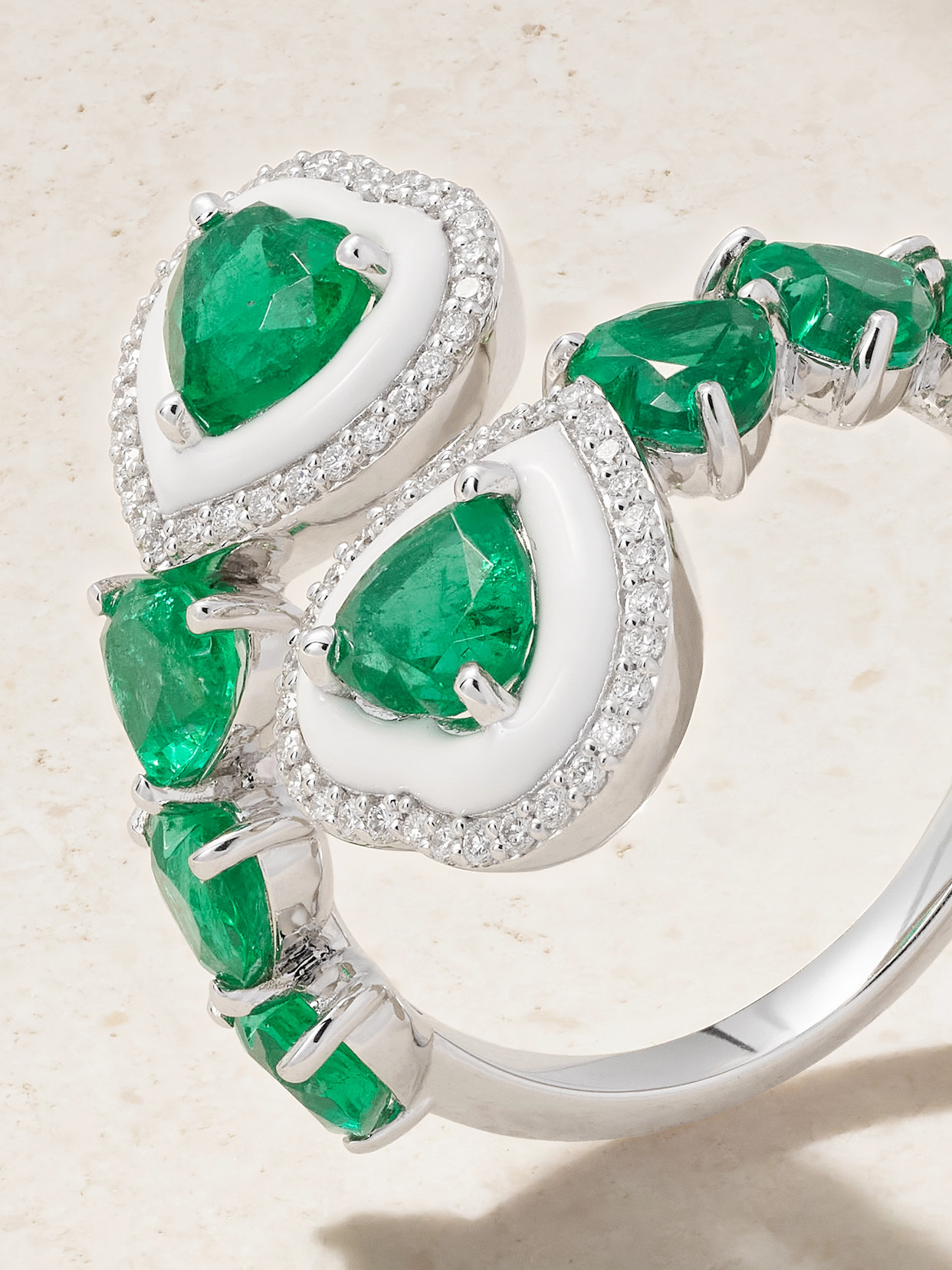 Sea 18-karat White Gold, Emerald, Diamond And Enamel Ring - 6