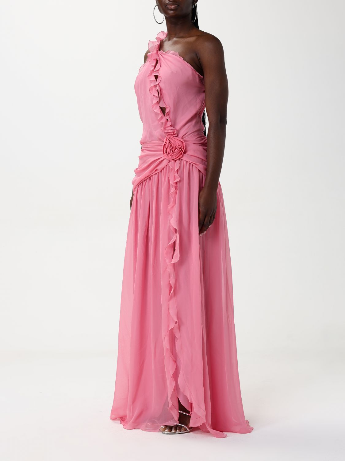 One-shoulder silk maxi dress - Pink