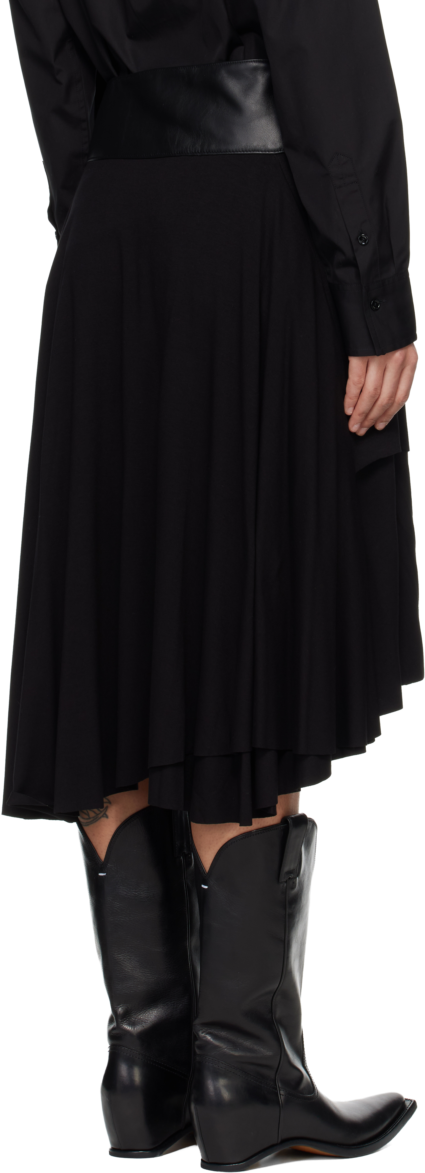 Black Jersey Wrap Midi Skirt