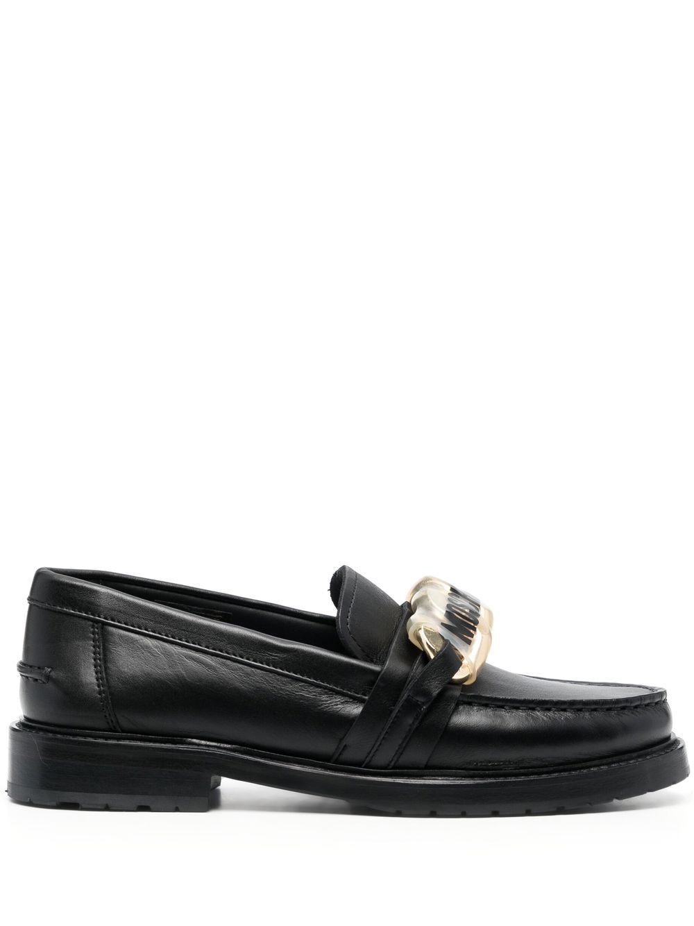 Logo-plaque leather loafers - Black