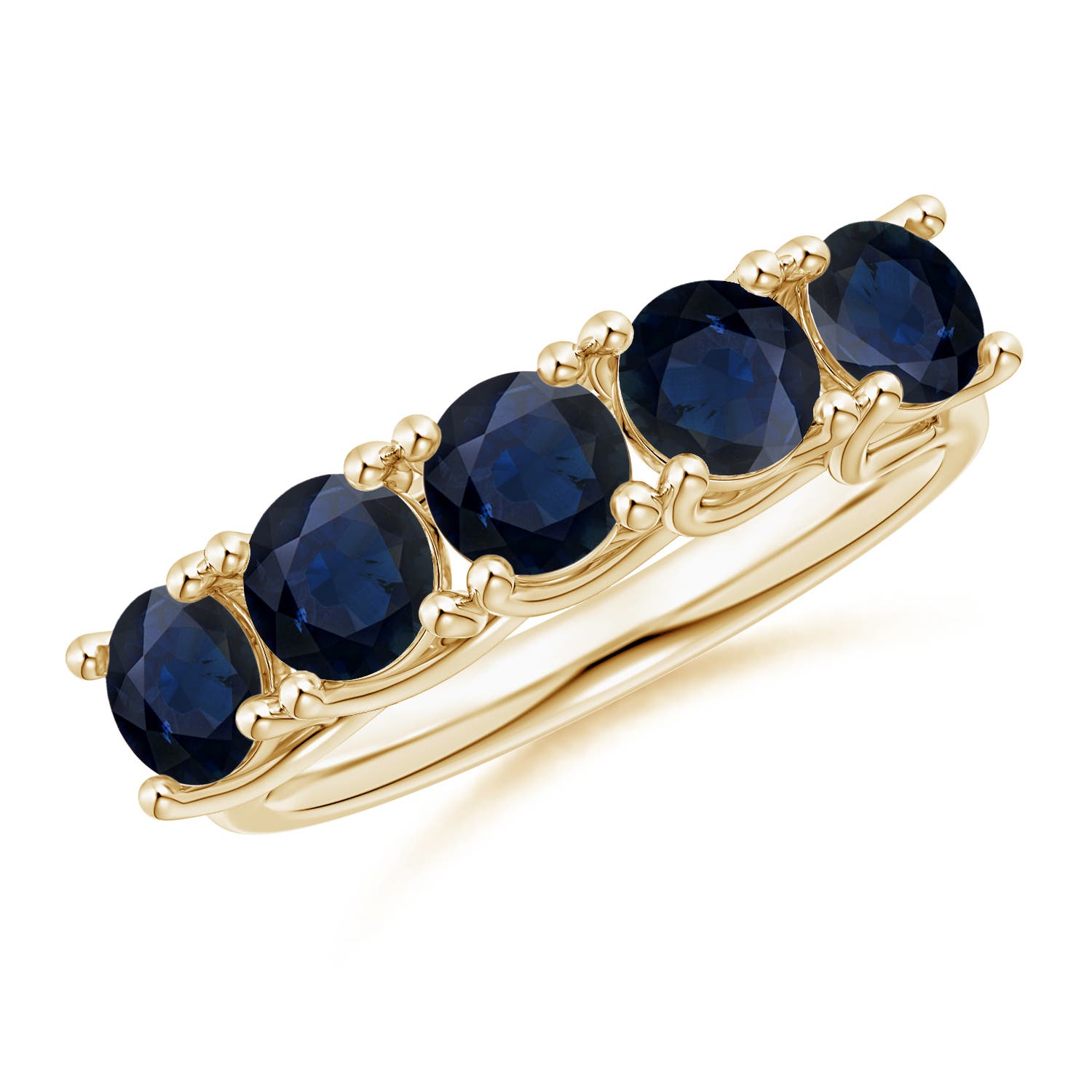 Angara 2.3 Carats Half Eternity Five Stone Blue Sapphire Wedding Band in 18K Yellow Gold
