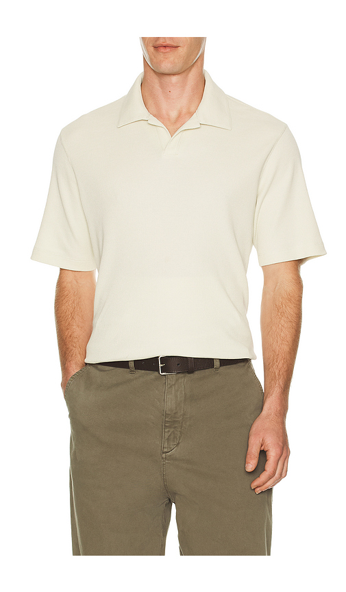 Theory Soft Waffle Short Sleeve Polo in Beige. L. Also in M, S, XL/1X, XXL/2X