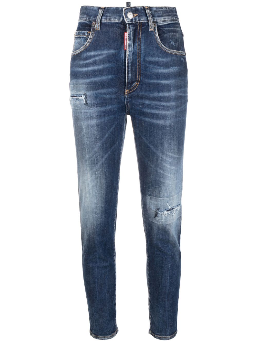 Distressed-effect cropped jeans - Blue