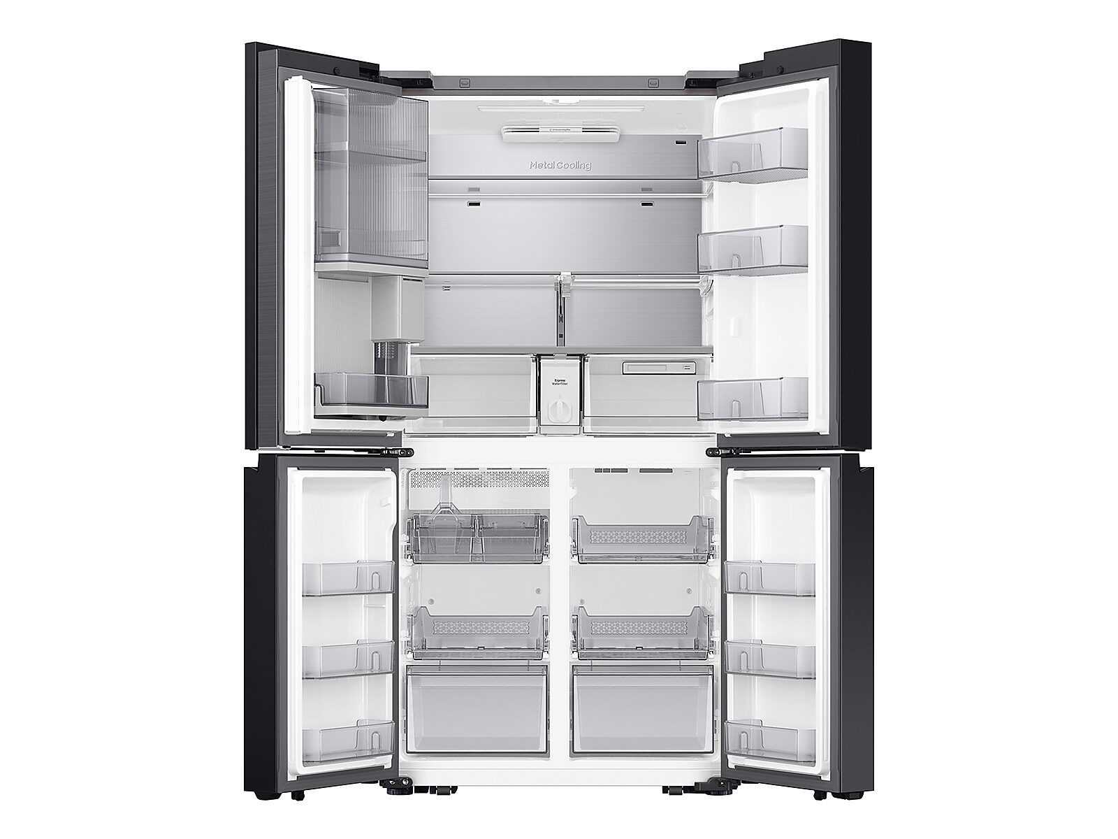 Bespoke 4-Door Flex™ Refrigerator (29 cu. ft.) with Beverage Zone™ and Auto Open Door in White Glass(RF29DB970012AA)