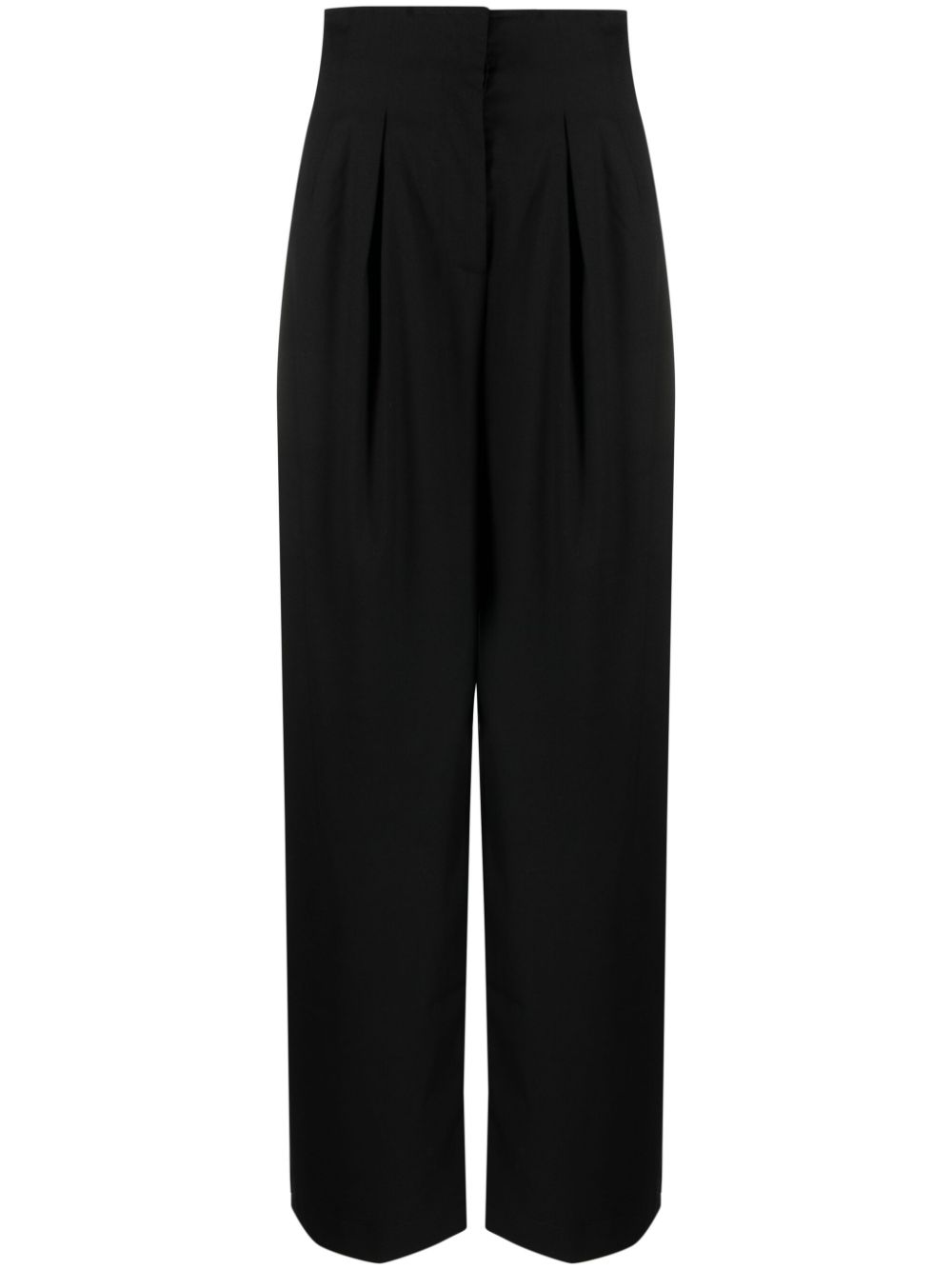 High-waisted pleated wide-leg trousers - Black