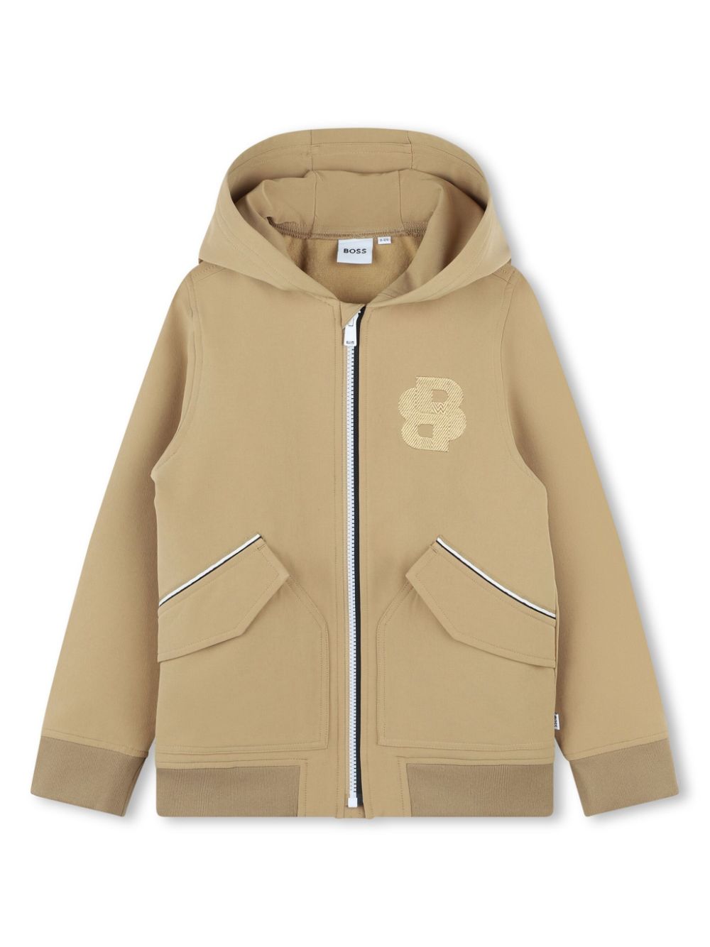Logo-embroidered zip-up hoodie - Neutrals
