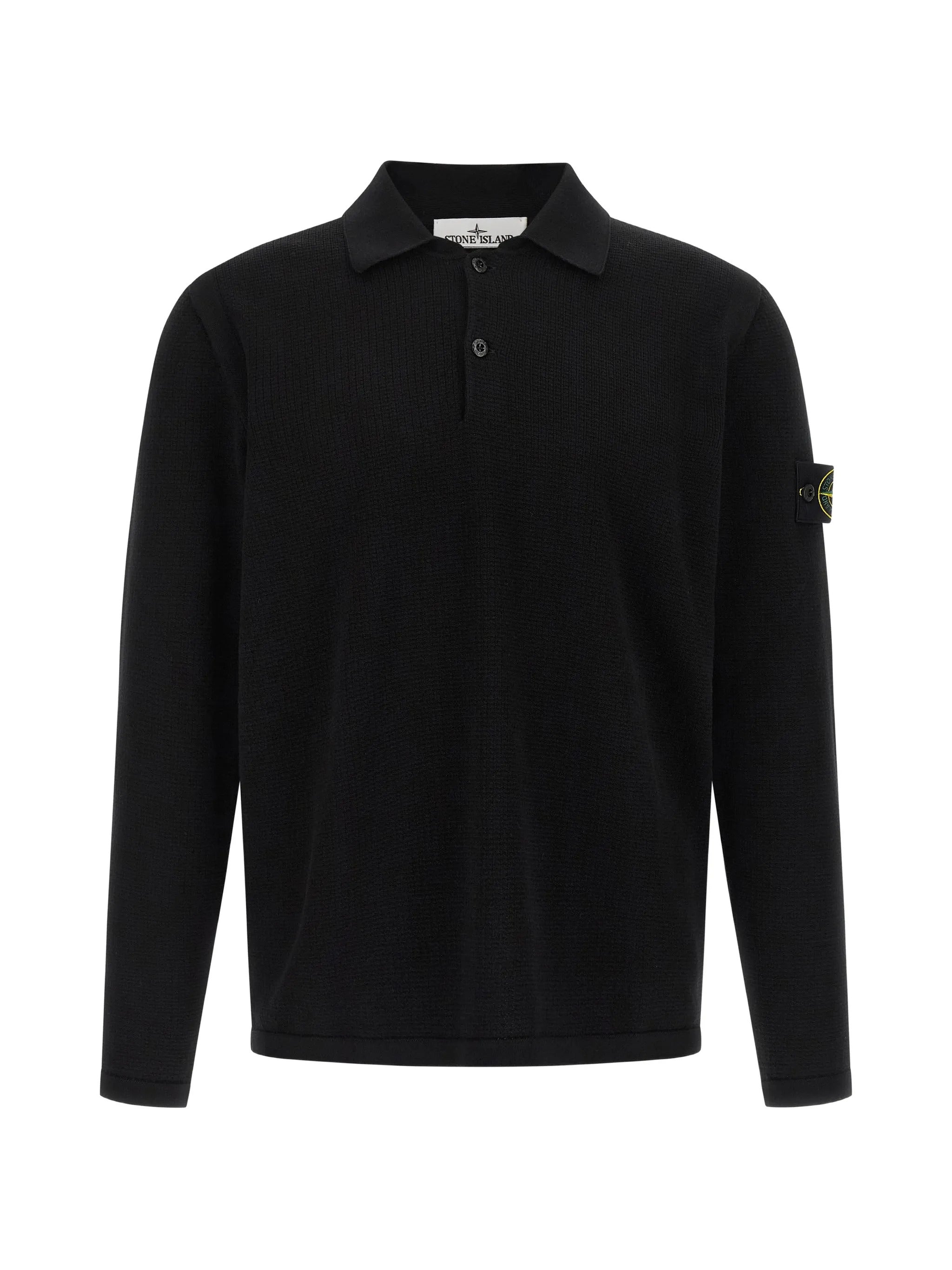 Men's Cotton Ribbed-Collar Polo Shirt with Two-Button Placket and Contrast Knit Band