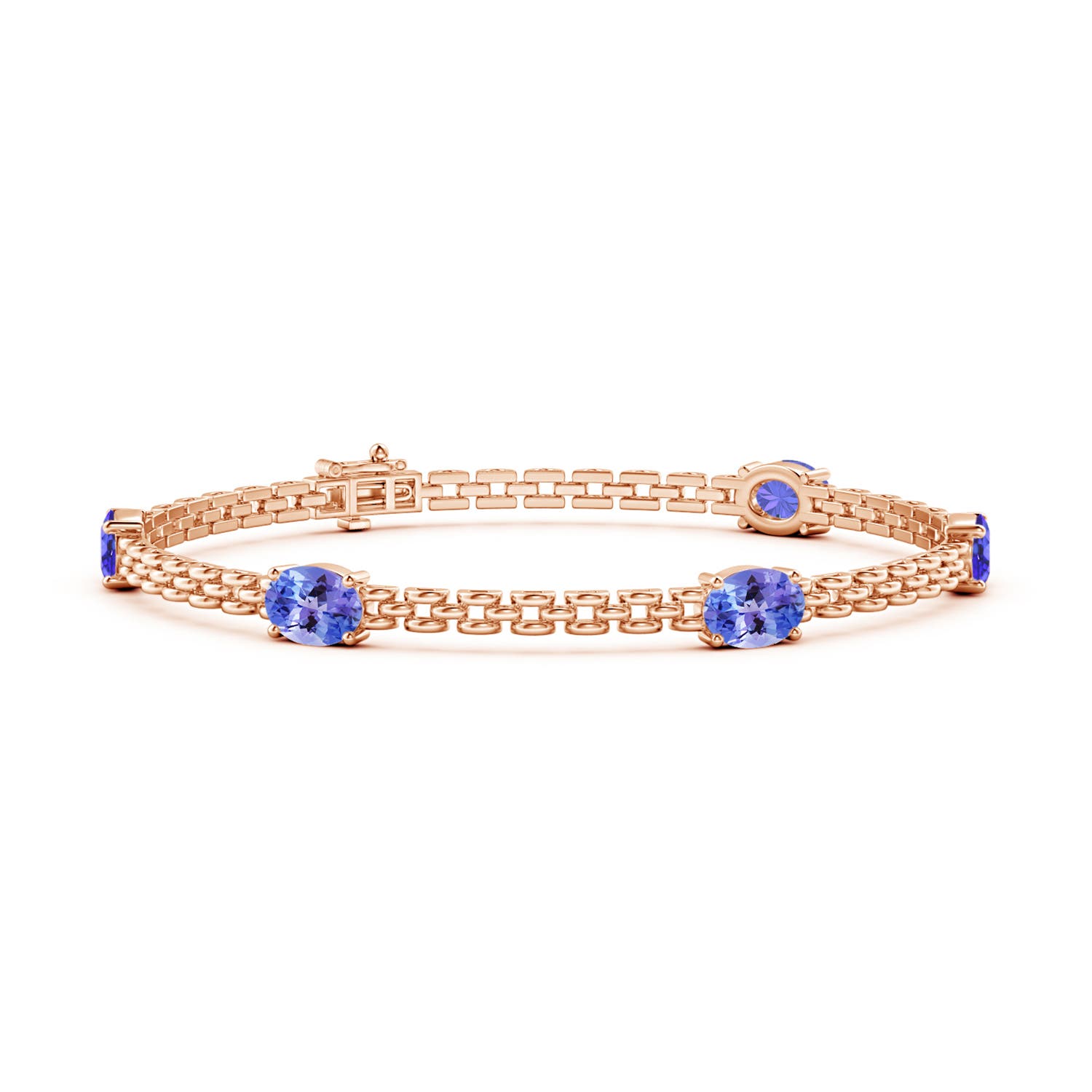 Angara 4.0 Carats Five Stone Oval Tanzanite Station Link Bracelet in 14K Rose Gold