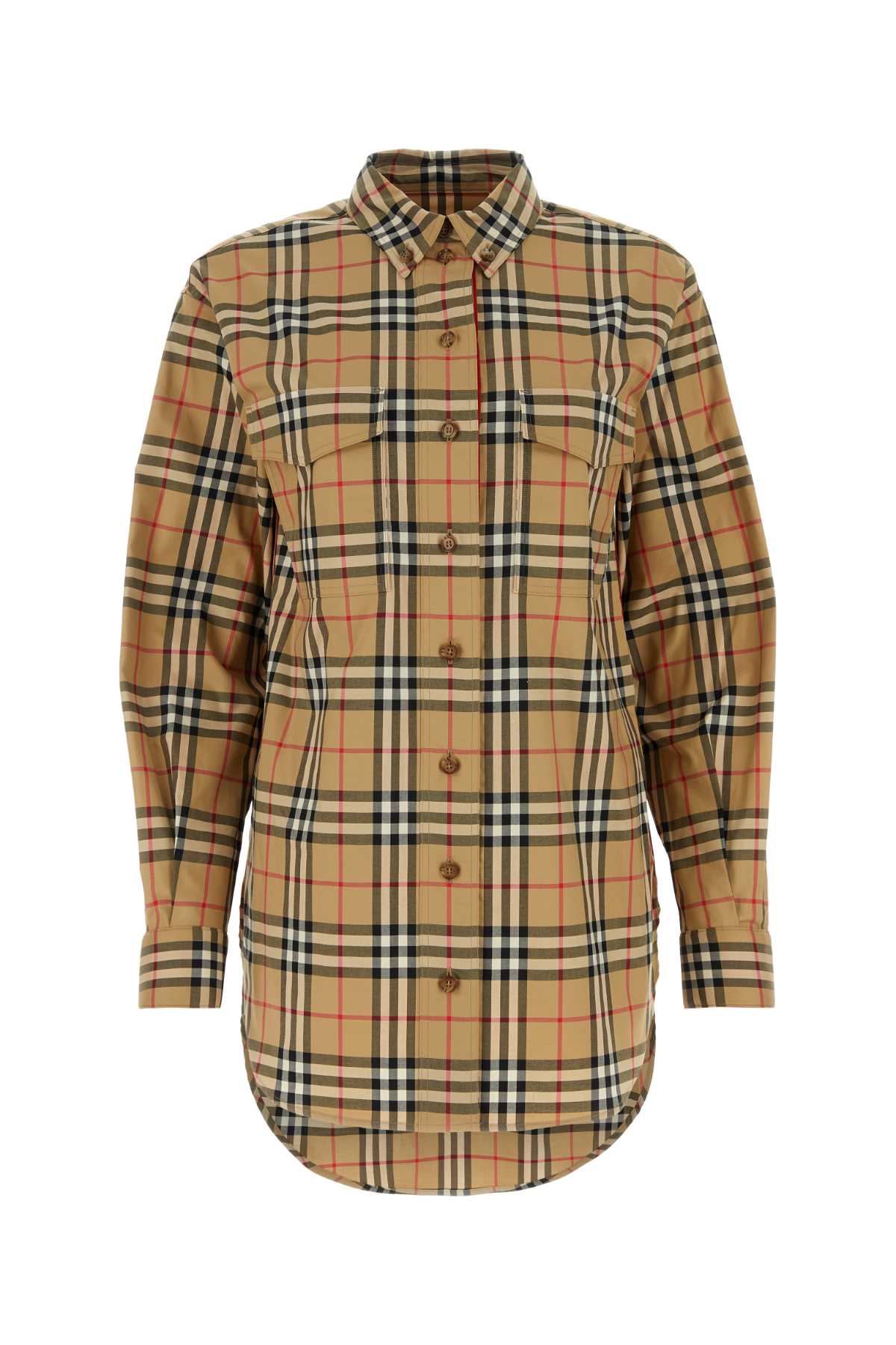 Check Stretch Cotton Shirt — Beige