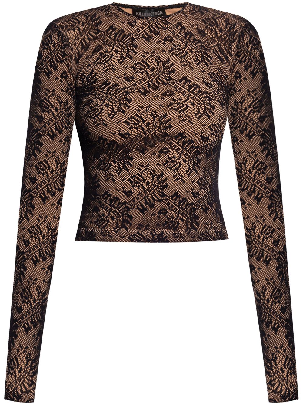 Lace effect long-sleeved top - Black