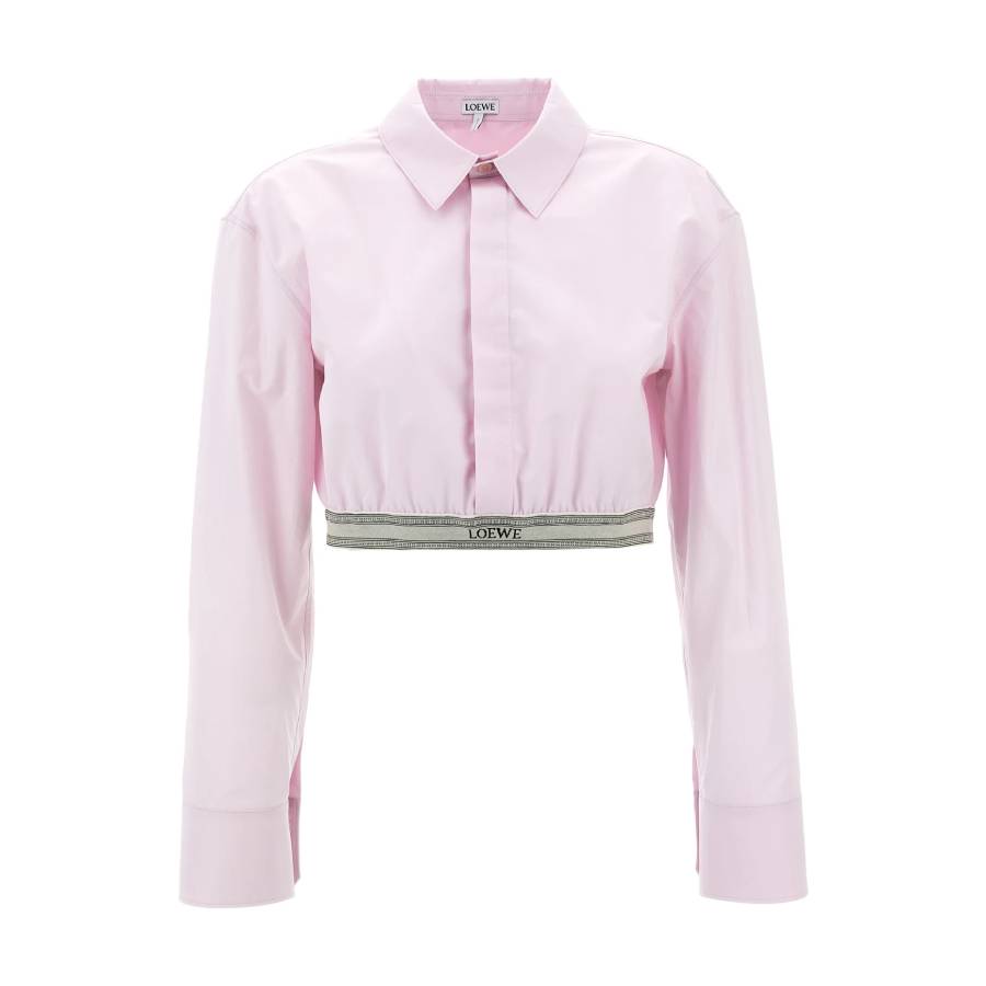 Womens Logo Elastic Collar Cropped Shirt