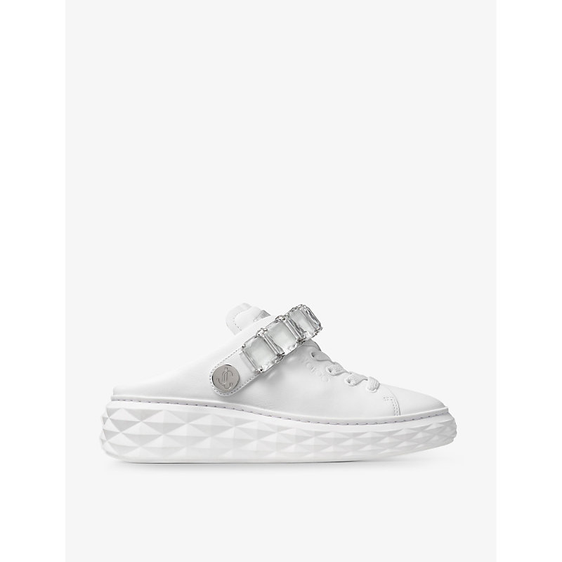 Womens V White/crystal Diamond Sling Crystal-embellished Leather Low-top Trainers