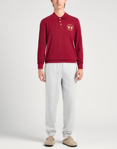 Man Polo shirt Burgundy Size L Cotton, Elastane