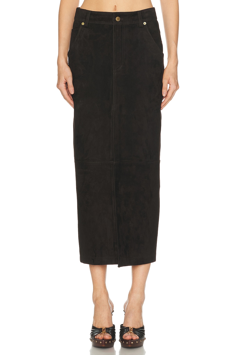 DARKPARK Erika Leather Suede Skirt in Dark Brown - Chocolate. 24 also