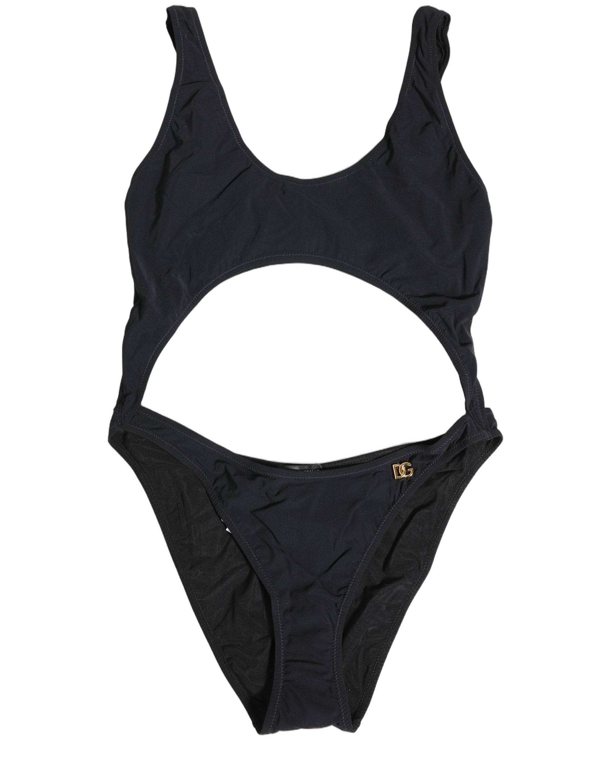 Cutout Logo One-Piece Swimsuit — Black