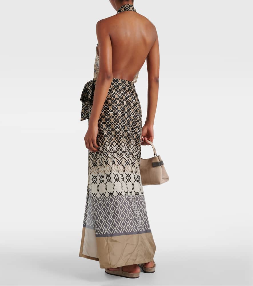 Printed halterneck silk maxi dress