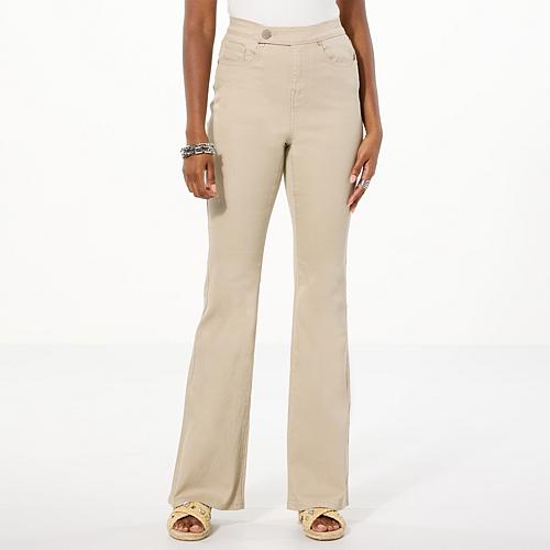 New Classic Stretch Denim Tab Waistband Flare Jean - Tan