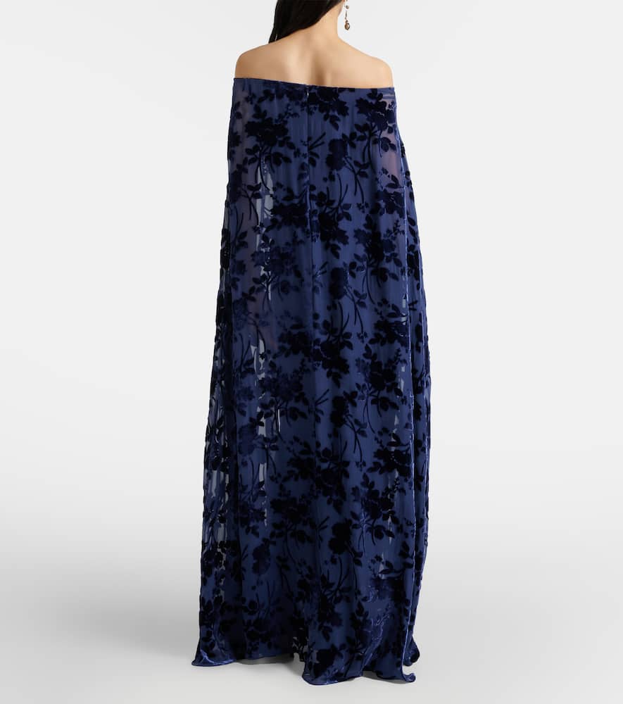 Caped off-shoulder jacquard maxi dress