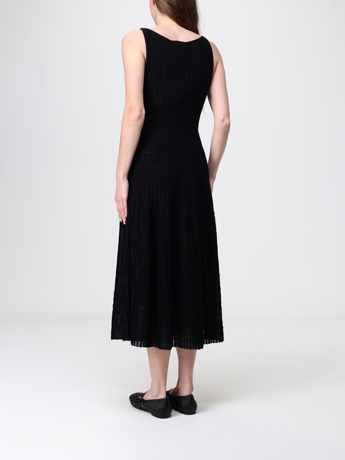 Pleated Knit Off-the-Shoulder Midi Dress