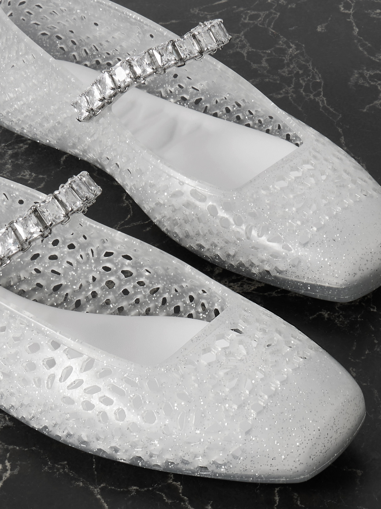 The Jelly Crystal-embellished Glittered Tpu Ballet Flats - Neutrals