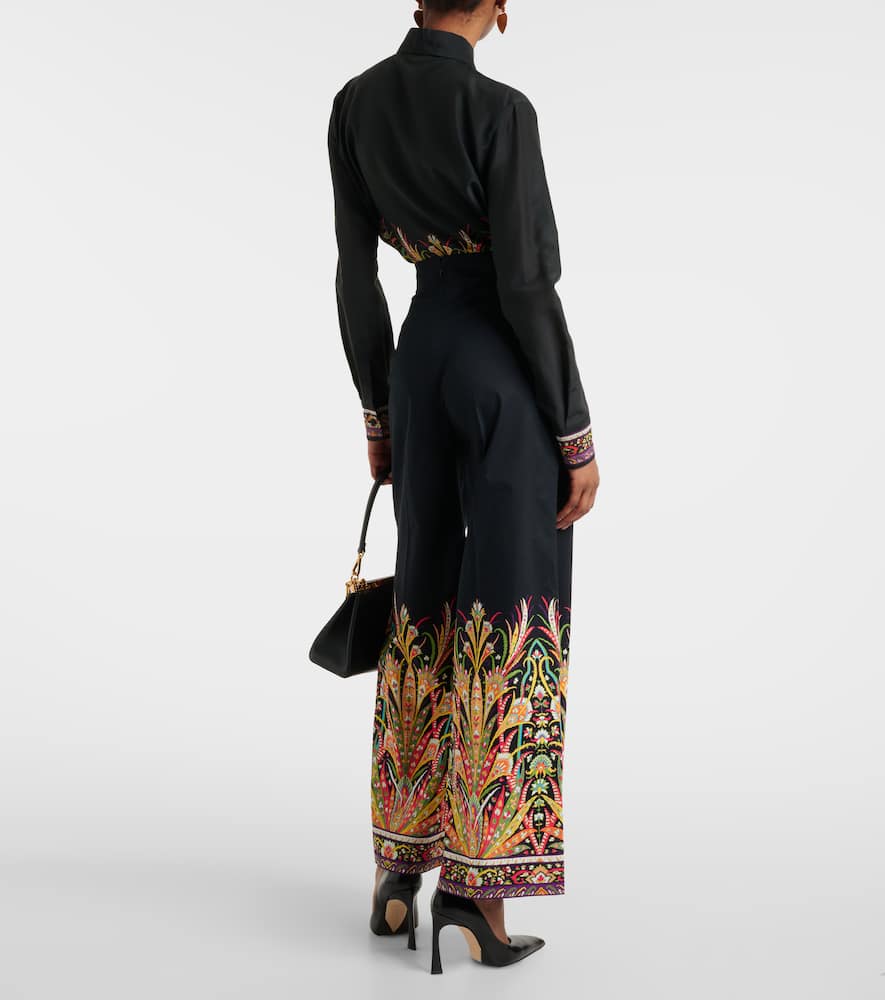 Printed cotton-blend flared pants