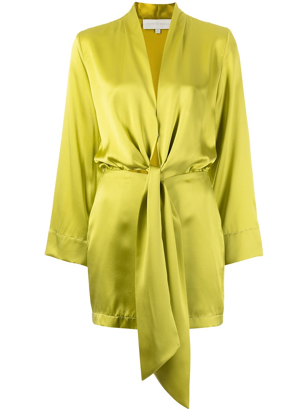 Tie-front silk satin minidress - Yellow