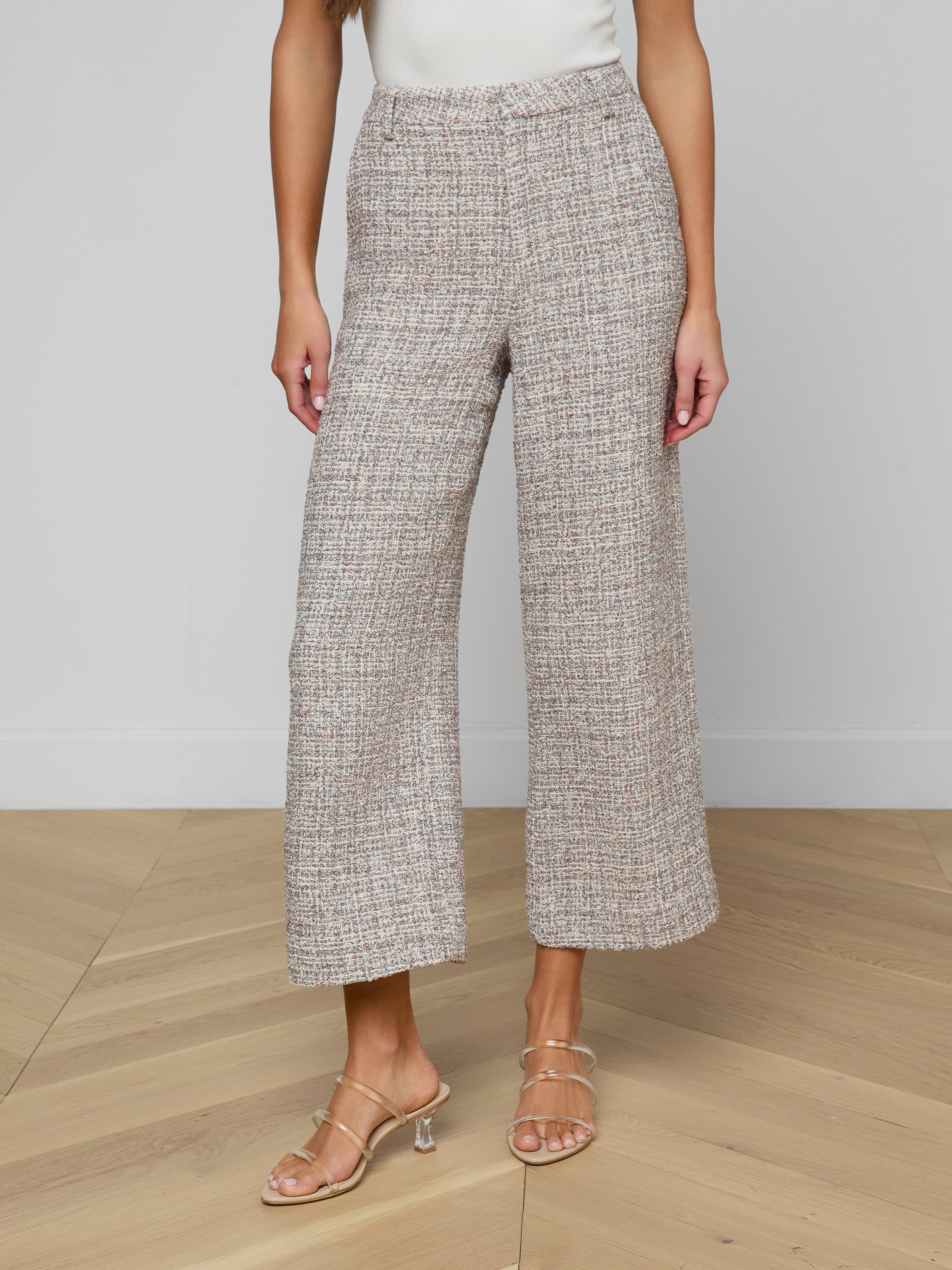 Lula Cropped Tweed Trouser In Dusty Blue Multi Tweed