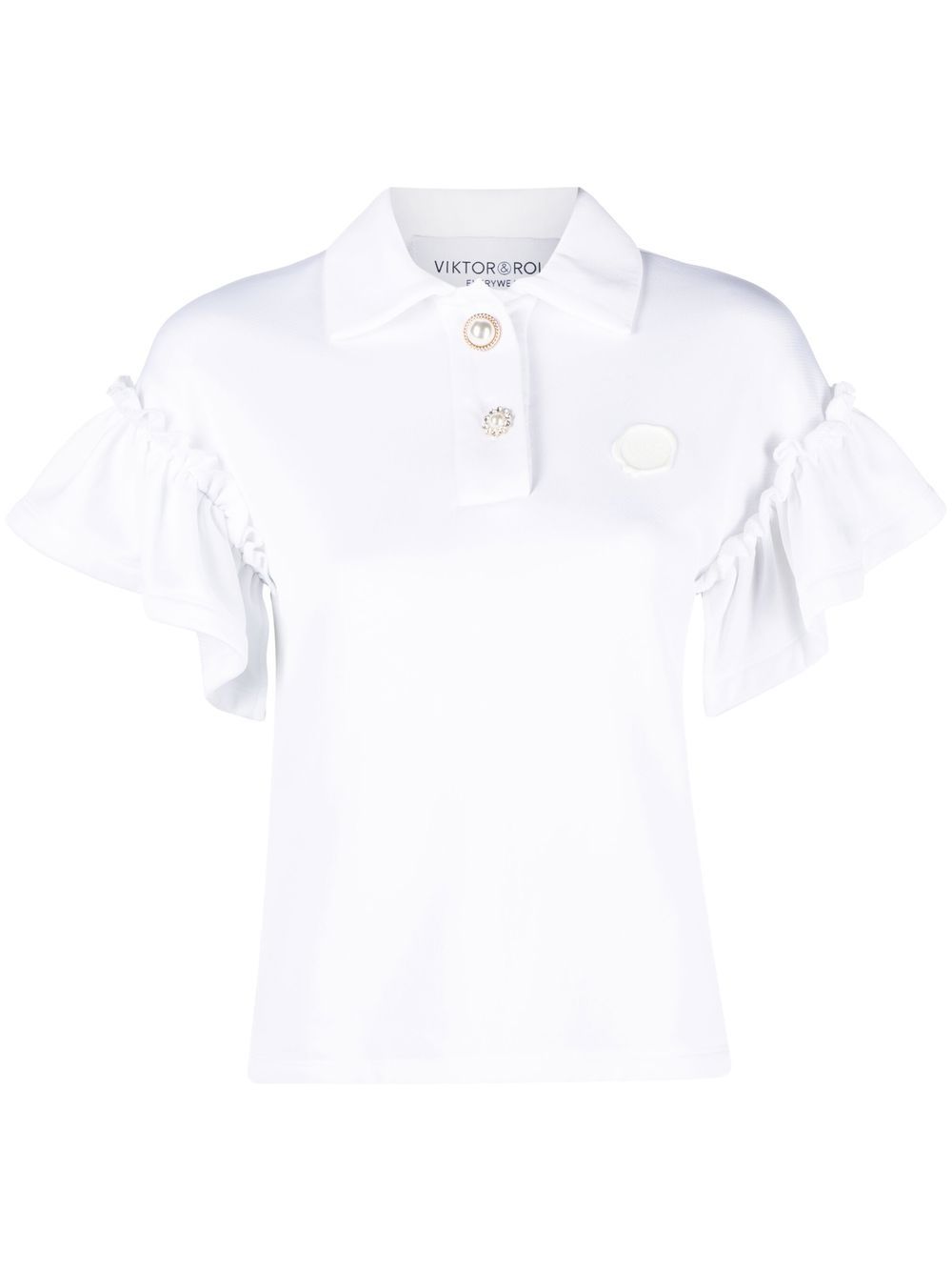 Ruffle-sleeve polo shirt - White