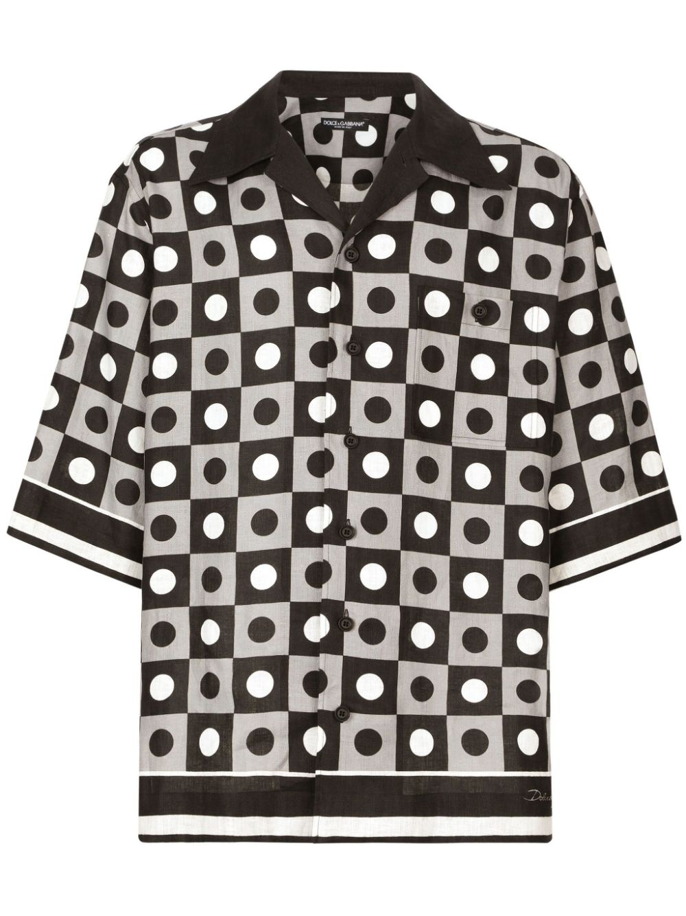 Geometric-print linen shirt - Black